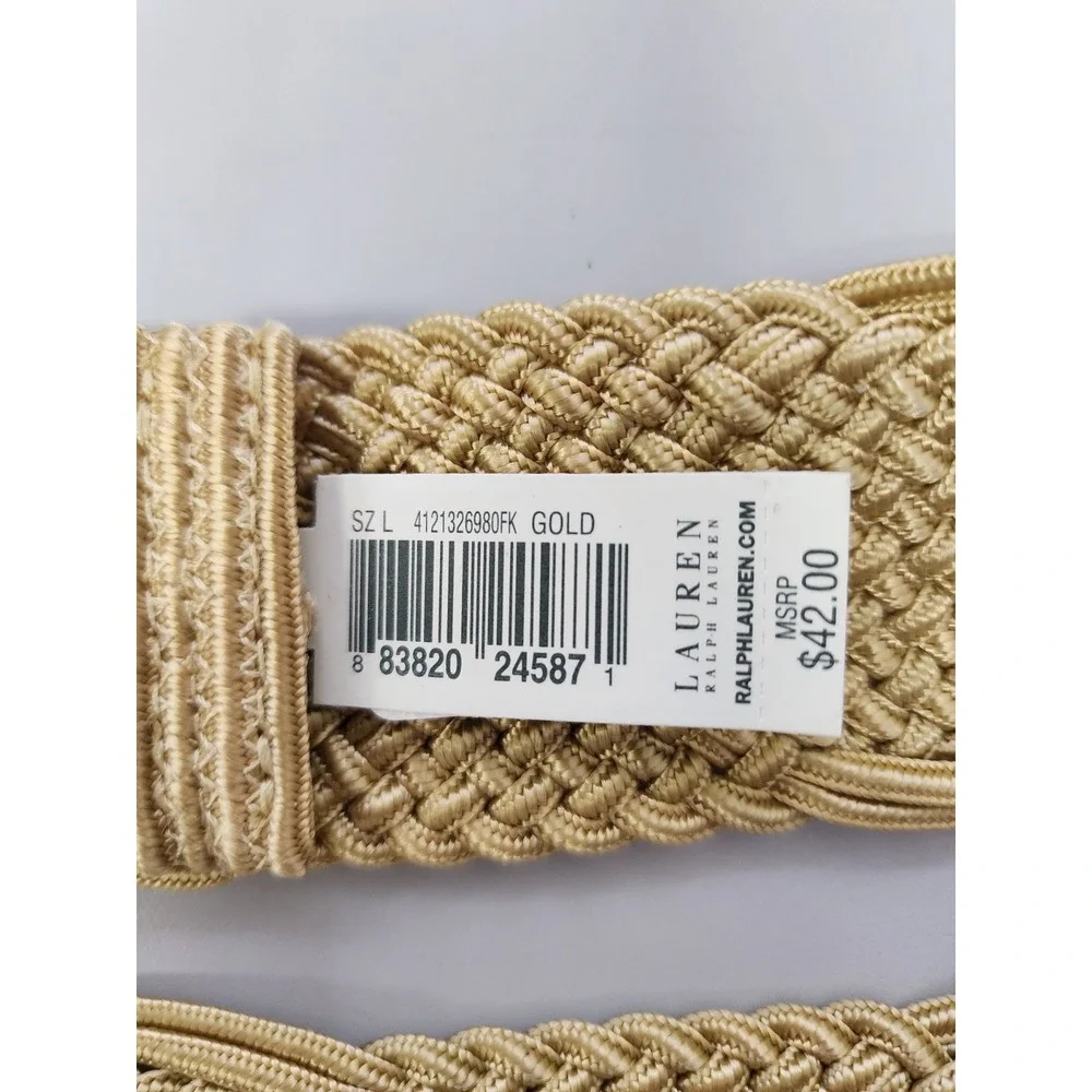 Lauren Ralph Lauren Belt Woven Weave Gold‎ D-Ring Adjustable Classic Style 43